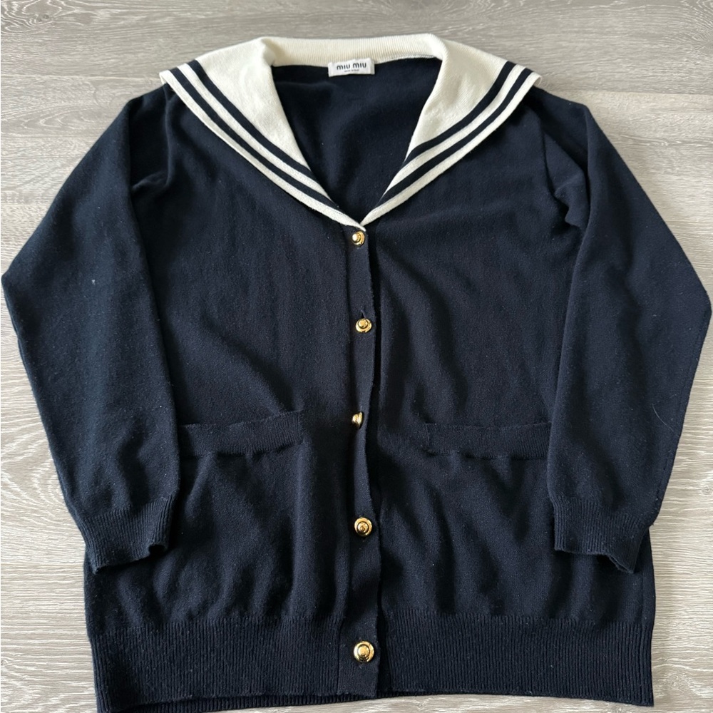 Miu Miu Women's Blue Sailor-collar Cashmere-knit Cardigan